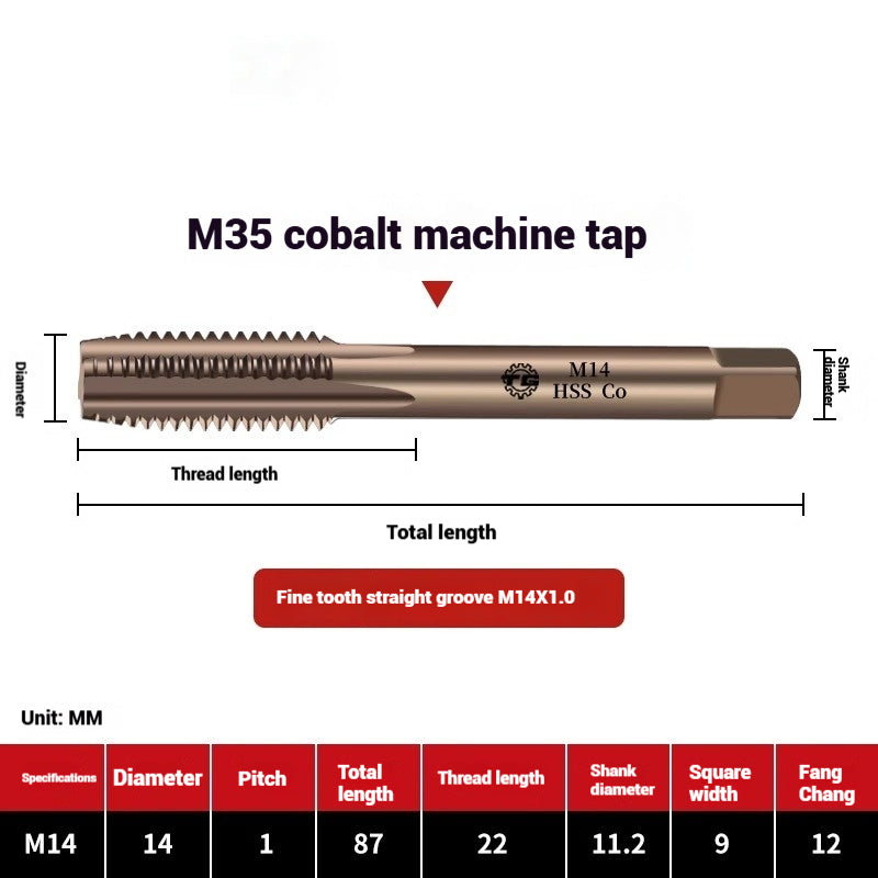 1104-M35 Cobalt straight flute tap machine tapping stainless steel special high-speed steel tapping coarse teeth spiral apex Shandong Denso Pricision Tools Co.,Ltd.